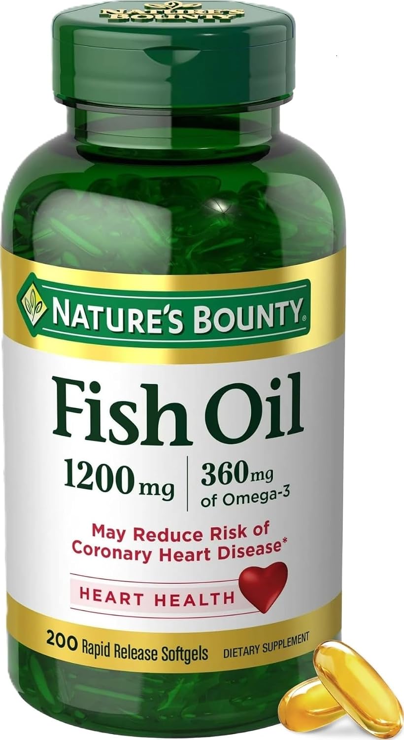 Nature's Bounty Fish Oil Omega-3 1200 mg spredu s čitateľnou etiketou